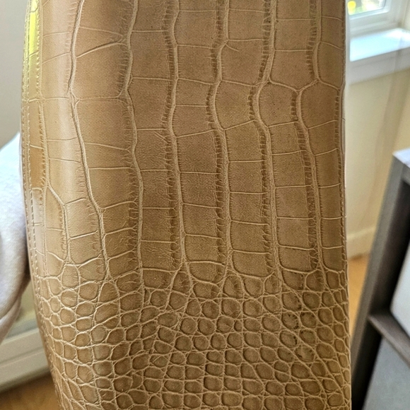 TOMMY HILFIGER Beige Croc Embossed Purse Satchel Double Strap Signature Hand Bag - Picture 6 of 7